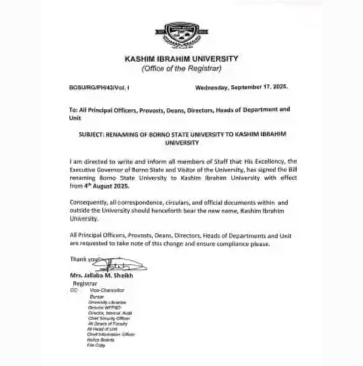 Borno State University Officially Renamed Kashim Ibrahim University
